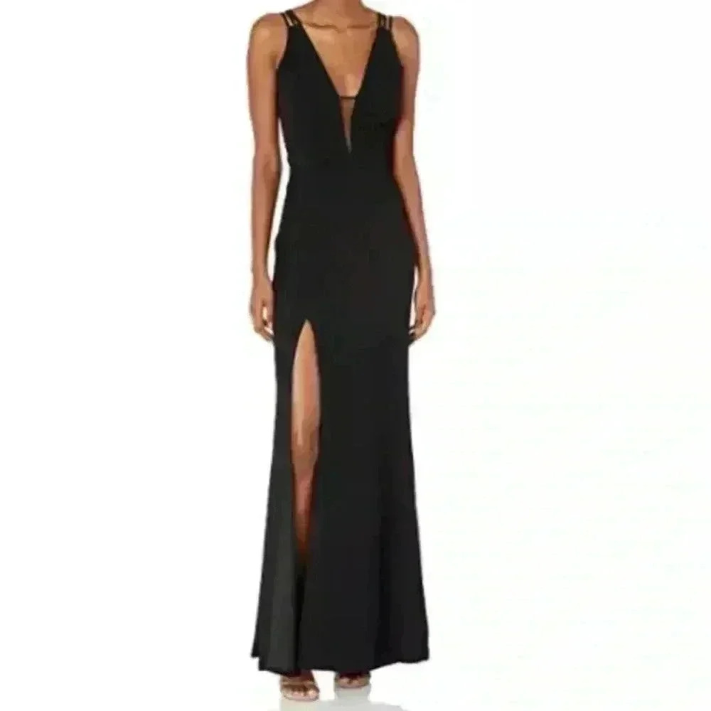 Dress the Population Black Maxi Dress with Front Slit